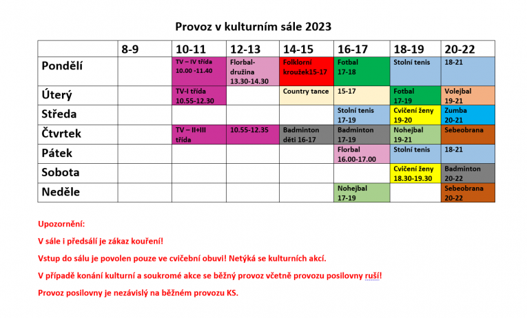Rozvrh 2023