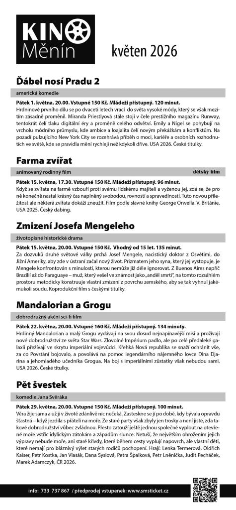 program kino Měnín květen